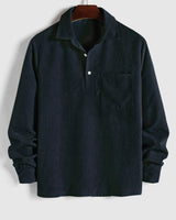 Herren Corduroy Langarmhemd mit halber Knopfleiste in Blau