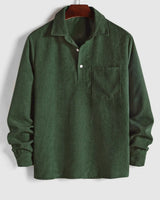Herren Corduroy Langarmhemd mit halber Knopfleiste in Army Grun