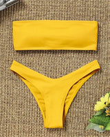 Ocean Chic - Neuer Bikini Set mit hoher Taille und trägerlos in Gelb
