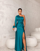 Damen Ein Schulter Maxi Abendkleid in Türkis