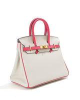 Jane – Premium-Handtasche aus echtem genarbtem Leder in Off-White mit Rosa