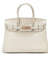 Jane – Premium-Handtasche aus echtem genarbtem Leder in Off White