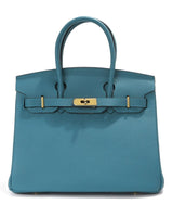 Jane – Premium-Handtasche aus echtem genarbtem Leder in Türkisblau