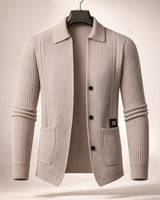 Nawed – Slim Fit Strickjacke Mit Reverskragen in Khaki