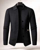 Nawed – Slim Fit Strickjacke Mit Reverskragen in Schwarz