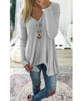 Damen nan lockerfallende Rippstrick Tunika mit V-Ausschnitt und asymmetrischem Saum Drune in Grau