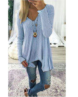 Damen nan lockerfallende Rippstrick Tunika mit V-Ausschnitt und asymmetrischem Saum Drune in Blau