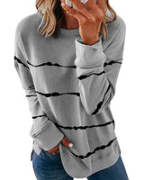 Damen nan lässiges Oversize-Sweatshirt mit wellenförmigem Streifenmuster Rundhals Seitenschlitzen und gerundetem Saum Drune in Hellgrau