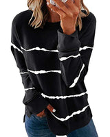 Damen nan lässiges Oversize-Sweatshirt mit wellenförmigem Streifenmuster Rundhals Seitenschlitzen und gerundetem Saum Drune in Schwarz