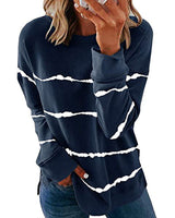 Damen nan lässiges Oversize-Sweatshirt mit wellenförmigem Streifenmuster Rundhals Seitenschlitzen und gerundetem Saum Drune in Dunkelblau