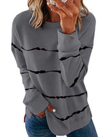 Damen nan lässiges Oversize-Sweatshirt mit wellenförmigem Streifenmuster Rundhals Seitenschlitzen und gerundetem Saum Drune in Dunkelgrau