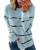 Damen nan lässiges Oversize-Sweatshirt mit wellenförmigem Streifenmuster Rundhals Seitenschlitzen und gerundetem Saum Drune in Himmelblau