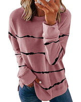 Damen nan lässiges Oversize-Sweatshirt mit wellenförmigem Streifenmuster Rundhals Seitenschlitzen und gerundetem Saum Drune in Rosa