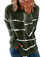 Damen nan lässiges Oversize-Sweatshirt mit wellenförmigem Streifenmuster Rundhals Seitenschlitzen und gerundetem Saum Drune in Grün