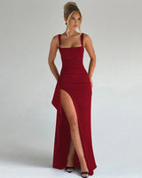 Aria | Elegantes Slip-Maxikleid mit offenem Rücken in Rot