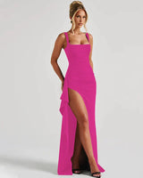 Aria | Elegantes Slip-Maxikleid mit offenem Rücken in Himbeerrot