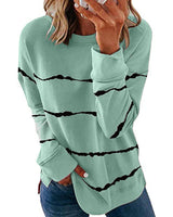 Damen nan lässiges Oversize-Sweatshirt mit wellenförmigem Streifenmuster Rundhals Seitenschlitzen und gerundetem Saum Drune in Hellgrün