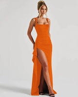 Aria | Elegantes Slip-Maxikleid mit offenem Rücken in Orange