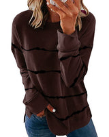Damen nan lässiges Oversize-Sweatshirt mit wellenförmigem Streifenmuster Rundhals Seitenschlitzen und gerundetem Saum Drune in Kaffeebraun