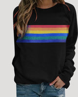 Veronika | Damen Frühlings Freizeit-Sweatshirt mit Regenbogenstreifen in Schwarz