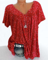 Sarita – Kurzärmelige Bluse Mit Blumenmuster in Rot