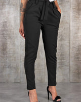 Damen nan taillierte Paperbag-Hose mit Bindegürtel und schmalem Bein Drune in Schwarz