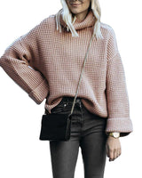 Damen nan grobstrick Rollkragenpullover mit weitem Oversize-Schnitt und Umschlagärmeln Drune in Apricot