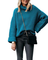 Damen nan grobstrick Rollkragenpullover mit weitem Oversize-Schnitt und Umschlagärmeln Drune in Pfauenblau