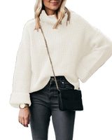 Damen nan grobstrick Rollkragenpullover mit weitem Oversize-Schnitt und Umschlagärmeln Drune in Cremeweiß