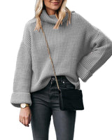 Damen nan grobstrick Rollkragenpullover mit weitem Oversize-Schnitt und Umschlagärmeln Drune in Grau