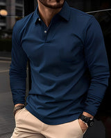 Deacon - Bequemes Langarm-Poloshirt in Blau