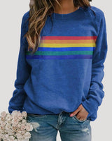 Veronika | Damen Frühlings Freizeit-Sweatshirt mit Regenbogenstreifen in Blau