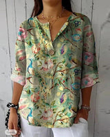 Heleina | Blumige Vintage-Bluse in Grün