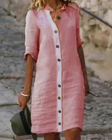 Paula - Lässiges Hemdkleid mit halben Ärmeln für Damen in Rosa