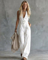 Amberaa – Bequemer Und Lässiger Jumpsuit in Weiß