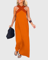 Frederikke – Elegantes Maxikleid Mit Gekreuztem Ausschnitt in Orange