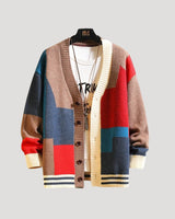 Viola | Damen Frühlings Colorblock-Strickcardigan mit Knöpfen in Rot