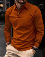 Deacon - Bequemes Langarm-Poloshirt in Orange