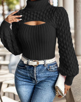 Bibiane - Locker Sitzender Strickpullover Mit Ausschnitt Und Rollkragen in Schwarz