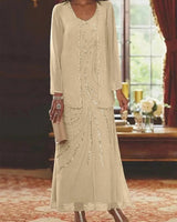 Jungmin - Chiffon Kleid Set in Champagner