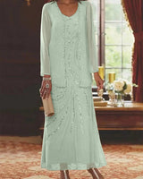 Jungmin - Chiffon Kleid Set in Hellgrün