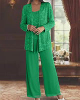 Gimena – Set Aus Glitzer-strickjacke Und Hose in Grün