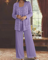 Gimena – Set Aus Glitzer-strickjacke Und Hose in Purple