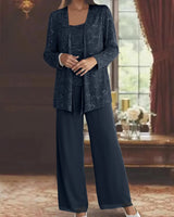 Gimena – Set Aus Glitzer-strickjacke Und Hose in Marineblau