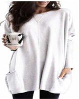 Damen nan oversized Longshirt mit Kontrastblock und aufgesetzten Taschen Drune in Weiß