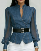Vessa – Jeans-Top Mit Lappen ärmeln in Blau
