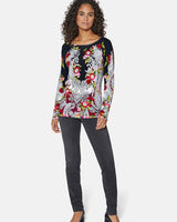 JANE - Damen Langarm-Pullover mit Blumenmuster in Schwarz