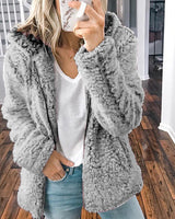 Damen nan kuschelige Teddy-Fleece Übergangsjacke mit Kapuze und Reißverschluss Drune in Grau