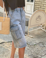 Damen Denim-Shorts mit Cargo-Taschen Baggy-Stil - Elina in Blau