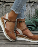 Damen Keilsandalen aus Canvas mit verstellbarem Espadrille-Riemen - Clara in Kaffee